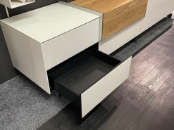 Wohnwand Q Media 2 0 Front Und Korpus Mattglas Weiß PG5 Mittelelement Eiche Massiv Mit LED Beleuchtung Ohne Vitrine