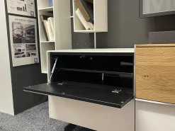 Wohnwand Q Media 2 0 Front Und Korpus Mattglas Weiß PG5 Mittelelement Eiche Massiv Mit LED Beleuchtung Ohne Vitrine