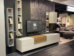 Wohnwand Q Media 2 0 Front Und Korpus Mattglas Weiß PG5 Mittelelement Eiche Massiv Mit LED Beleuchtung Ohne Vitrine