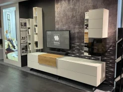 Wohnwand Q Media 2 0 Front Und Korpus Mattglas Weiß PG5 Mittelelement Eiche Massiv Mit LED Beleuchtung Ohne Vitrine