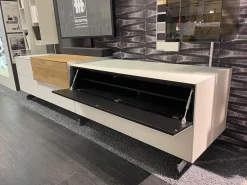 Wohnwand Q Media 2 0 Front Und Korpus Mattglas Weiß PG5 Mittelelement Eiche Massiv Mit LED Beleuchtung Ohne Vitrine