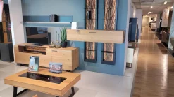 Wohnwand Runa Kerneiche Massiv Natur Gebürstet Applikation Rinde Metall Anthrazit Mit Beleuchtung