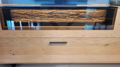 Wohnwand Runa Kerneiche Massiv Natur Gebürstet Applikation Rinde Metall Anthrazit Mit Beleuchtung