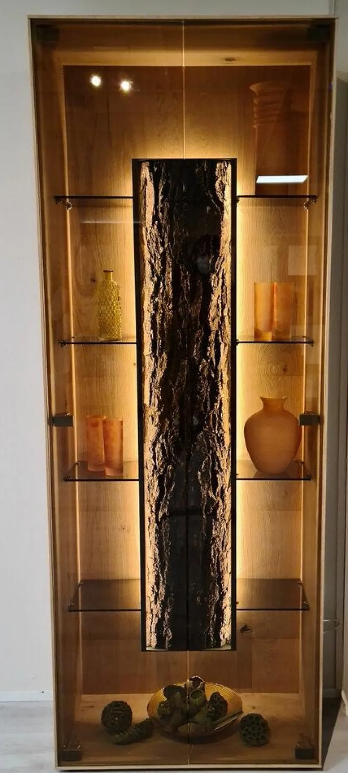 Wohnwand Runa Kerneiche Natur Massiv Gebürstet mit Beleuchtung