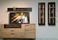 Wohnwand Runa Kerneiche Natur Massiv Gebürstet mit Beleuchtung