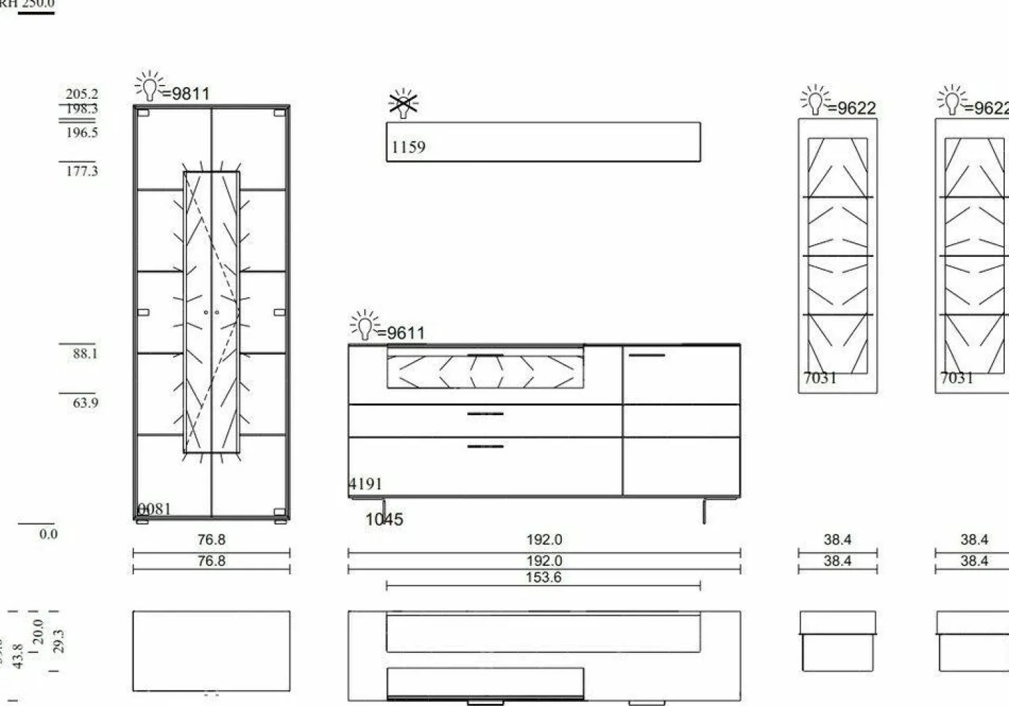 Wohnwand Runa Kerneiche Natur Massiv Gebürstet mit Beleuchtung