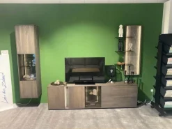 Wohnwand Saratoga Buche Massiv Geölt Silbergrau Grau Braun Inklusive Beleuchtung