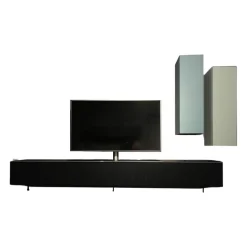 Wohnwand Scala Glas Satiniert Schwarz Salbei Grün Und Jade Grün Stoff Schwarz Mit Soundelement