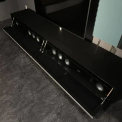 Wohnwand Scala Glas Satiniert Schwarz Salbei Grün Und Jade Grün Stoff Schwarz Mit Soundelement