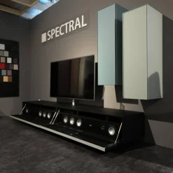 Wohnwand Scala Glas Satiniert Schwarz Salbei Grün Und Jade Grün Stoff Schwarz Mit Soundelement