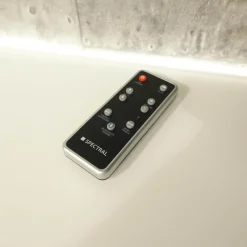 Wohnwand Scala Glasoberfläche Snow Weiß Satiniert Stofffront SF Silber Mit Soundsystem Und Beleuchtung