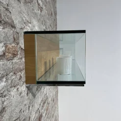 Wohnwand Scalic Lack Weiß Natureiche Lowboard Hängeelement Glas-Hängeelement