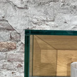 Wohnwand Scalic Lack Weiß Natureiche Lowboard Hängeelement Glas-Hängeelement