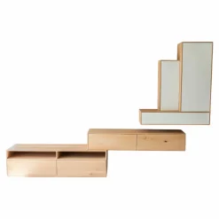 Wohnwand Sigma Eiche 132 Harena Geölt Türen Glas Weiß Satinato