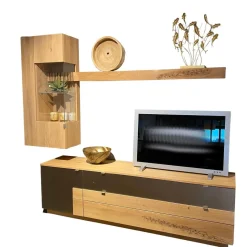 Wohnwand Signatura Rustikale Asteiche Bianco Akzente In Satinierten Bronzeglas Nickelfarbig Nickelfarbig