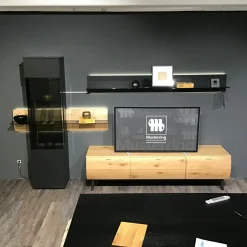 Wohnwand Sigra Lack Anthrazit Seidenmatt Lowboard Eiche Natur