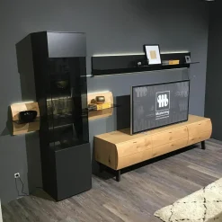 Wohnwand Sigra Lack Anthrazit Seidenmatt Lowboard Eiche Natur