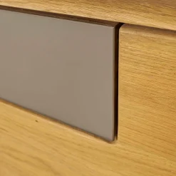 Wohnwand Sineo Europäische Wildeiche Bohleneiche Gebürstet Mit Beleuchtung Und Mattglas-Akzent