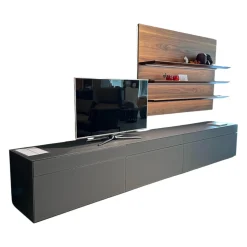 Wohnwand Soma Lack Und Glas Graphit Matt Grau Mit Paneelsystem Nussbaum Massivoptik Und Beleuchtung