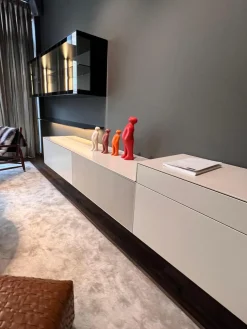 Wohnwand Soma Türen Rauchglas Korpus MDF Lack Elfenbein Weiß Matt Inklusive Beleuchtung