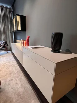 Wohnwand Soma Türen Rauchglas Korpus MDF Lack Elfenbein Weiß Matt Inklusive Beleuchtung