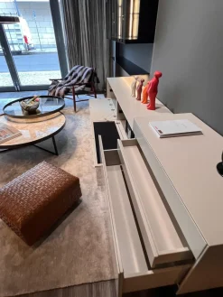 Wohnwand Soma Türen Rauchglas Korpus MDF Lack Elfenbein Weiß Matt Inklusive Beleuchtung