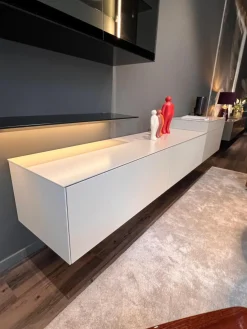 Wohnwand Soma Türen Rauchglas Korpus MDF Lack Elfenbein Weiß Matt Inklusive Beleuchtung