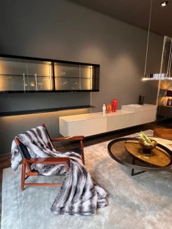 Wohnwand Soma Türen Rauchglas Korpus MDF Lack Elfenbein Weiß Matt Inklusive Beleuchtung