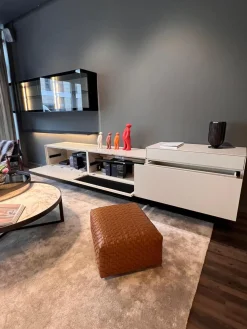 Wohnwand Soma Türen Rauchglas Korpus MDF Lack Elfenbein Weiß Matt Inklusive Beleuchtung