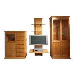 Wohnwand Tessin Buche Massiv Mit Beleuchtung Und Flachtrafo