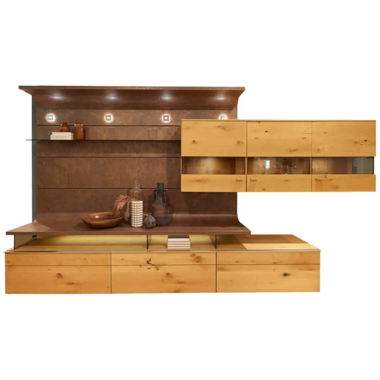 Wohnwand Tormine Balkeneiche Natur Absatz Rostoptik Mit LED Beleuchtung