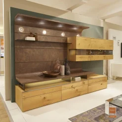 Wohnwand Tormine Balkeneiche Natur Absatz Rostoptik Mit LED Beleuchtung