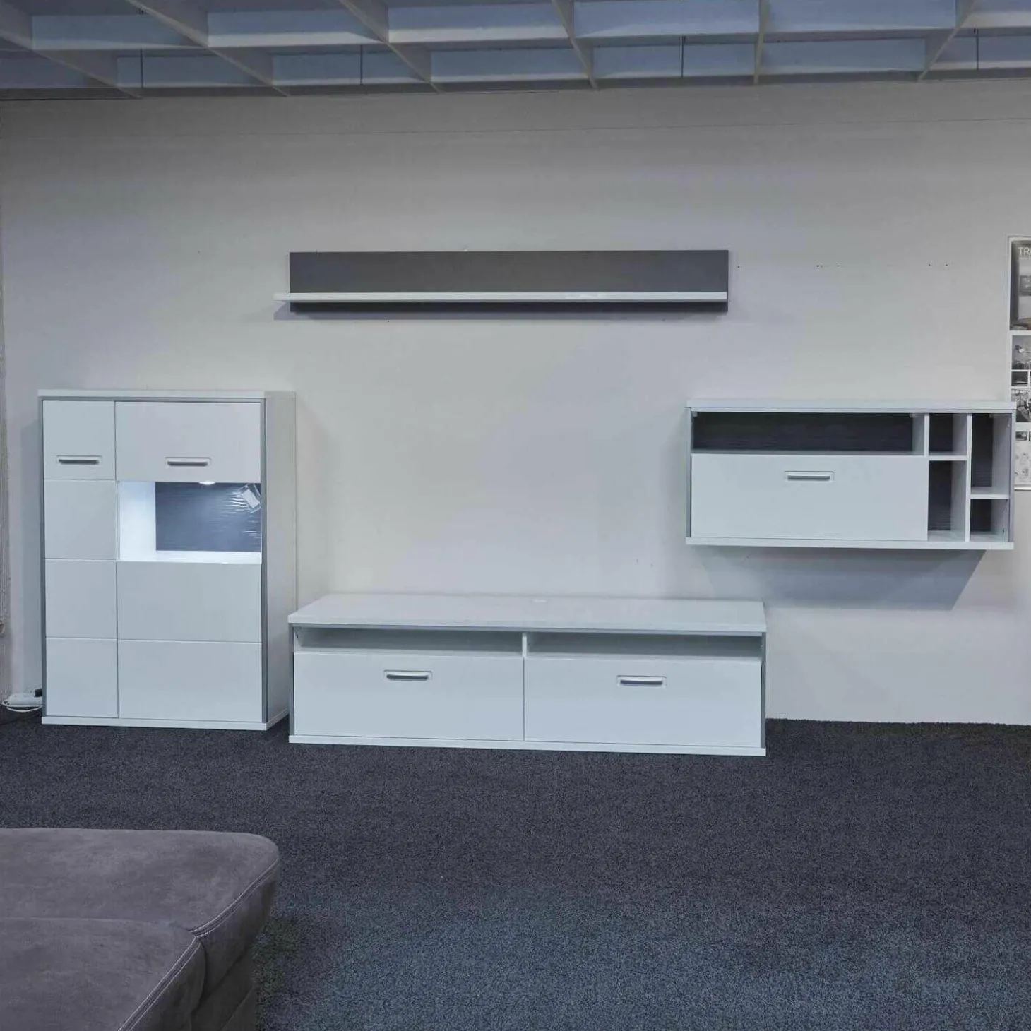 Wohnwand Trento Weiß Hochglanz mit LED Power Spot