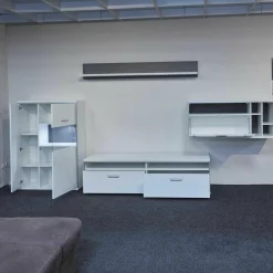 Wohnwand Trento Weiß Hochglanz mit LED Power Spot