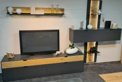 Wohnwand Tucson Front Und Korpus Lack Graphitgrau Grau Akzent Spalteiche Mit Beleuchtung