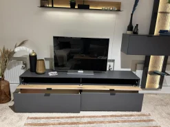 Wohnwand Tucson Lack Graphitgrau Akzent Wildeiche Mit Beleuchtung Und Funkdimmer