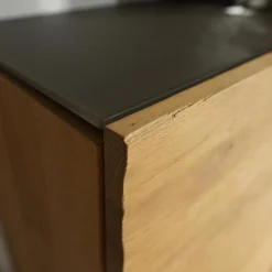 Wohnwand V Montana Wildeiche Geölt Glasrückwand Optiwhite Weiß Mit Beleuchtung Inklusive 2 Vitrinen