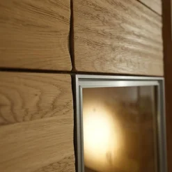 Wohnwand V Montana Wildeiche Geölt Glasrückwand Optiwhite Weiß Mit Beleuchtung Inklusive 2 Vitrinen