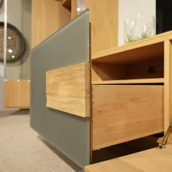 Wohnwand V Montanara Holz Wildeiche Geölt Frontglas Montegrau Mit Beleuchtung