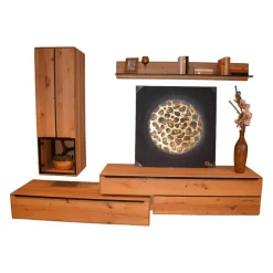 Wohnwand Valero Asteiche Massiv Bianco Geölt Front Klarglas