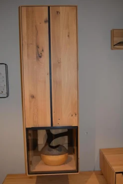 Wohnwand Valero Asteiche Massiv Bianco Geölt Front Klarglas