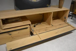 Wohnwand Valero Asteiche Massiv Bianco Geölt Front Klarglas