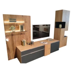 Wohnwand V-Alpin Eiche Altholz Colorglas Anthrazit Satiniert