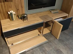 Wohnwand V-Alpin Eiche Altholz Colorglas Anthrazit Satiniert