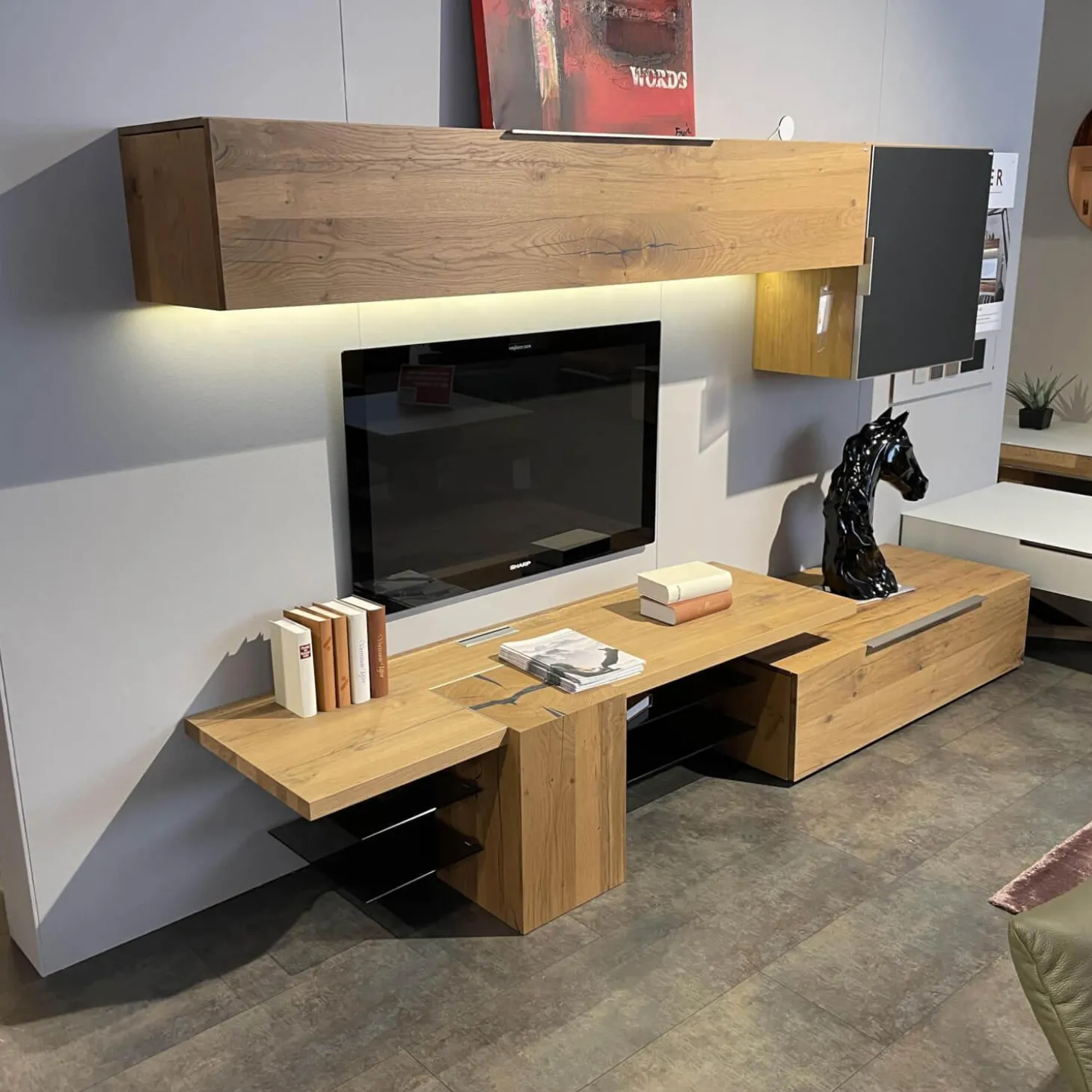 Wohnwand V-Alpin Eiche Altholz Glas Anthrazit