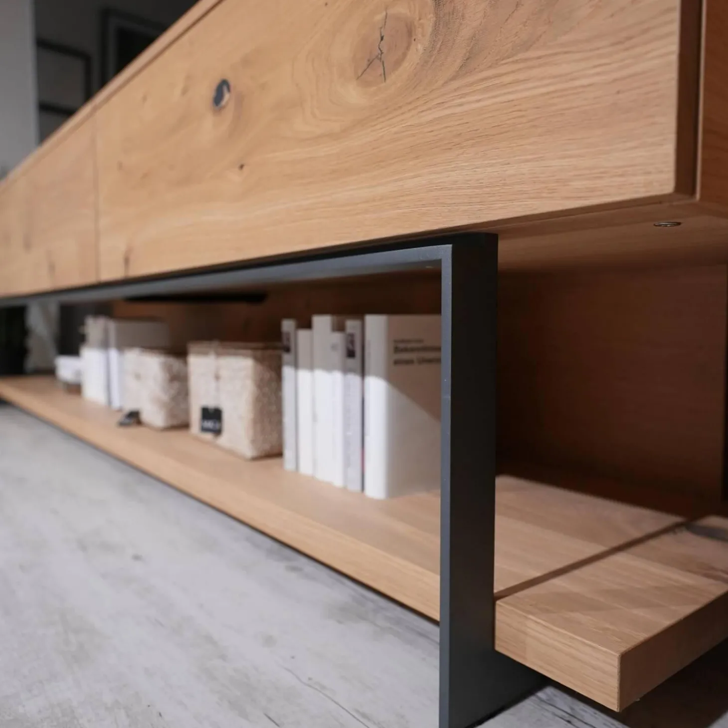 Wohnwand Vcuben Living Set Wildeiche Rustico Schwarz Inklusive LED-Beleuchtung