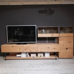 Wohnwand Vcuben Living Set Wildeiche Rustico Schwarz Inklusive LED-Beleuchtung