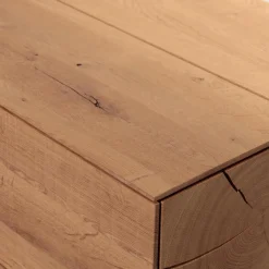 Wohnwand Vera 7210W Kerneiche Umato Massiv Oberfläche Sägegrau Gebürstet Lackiert Applikation Metall Titan Mit Beleuchtung