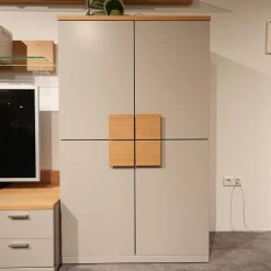 Wohnwand Vienna 35 36011 Lack Grau Akzente Asteiche Griffe Edelstahl Inklusive Beleuchtung