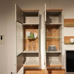 Wohnwand Vienna 35 36011 Lack Grau Akzente Asteiche Griffe Edelstahl Inklusive Beleuchtung